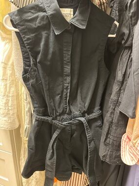 Abercrombie & Fitch Black Collared Sleeveless Romper with Waist Tie